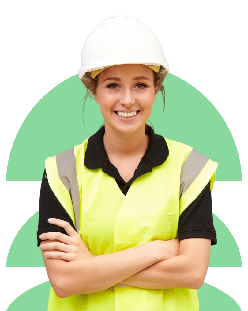 Female construction worker wearing hard hat