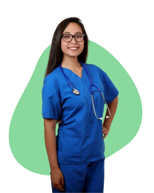 Nurse in uniform, arriving on shift