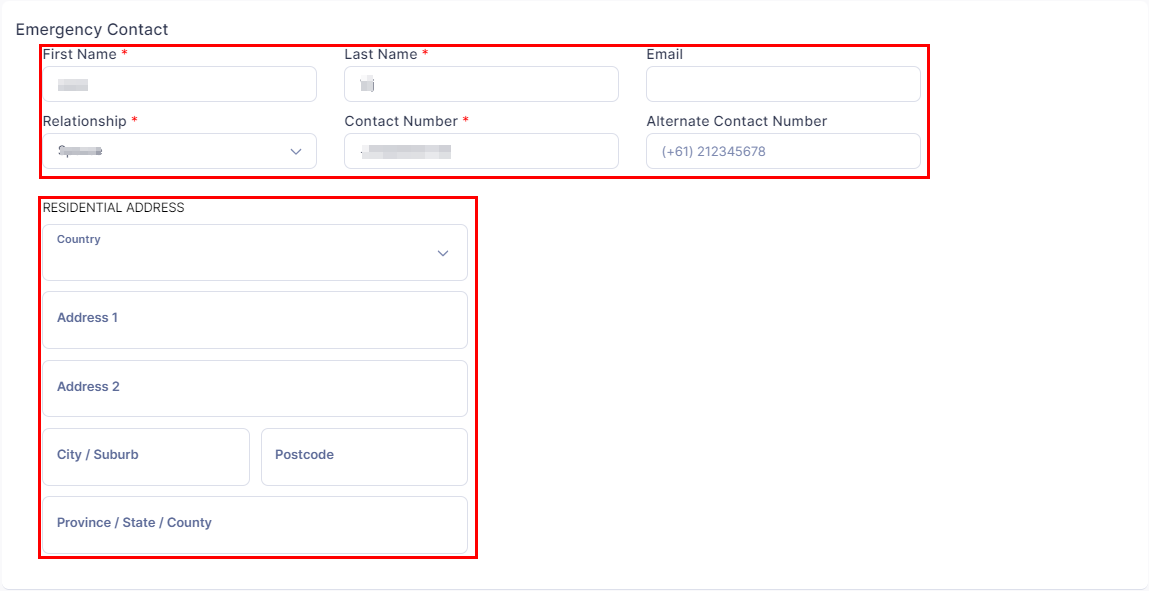 Emergency Contacts section of My Profile.