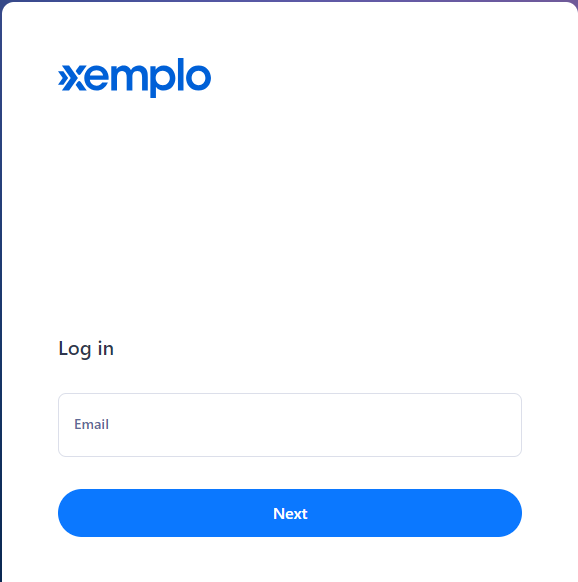 The Xemplo login screen — enter your email and select Next.