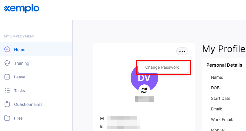 The Change Password option inside My Profile.
