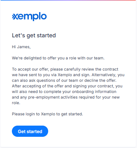 Example onboarding invitation email with the Start Onboarding button.